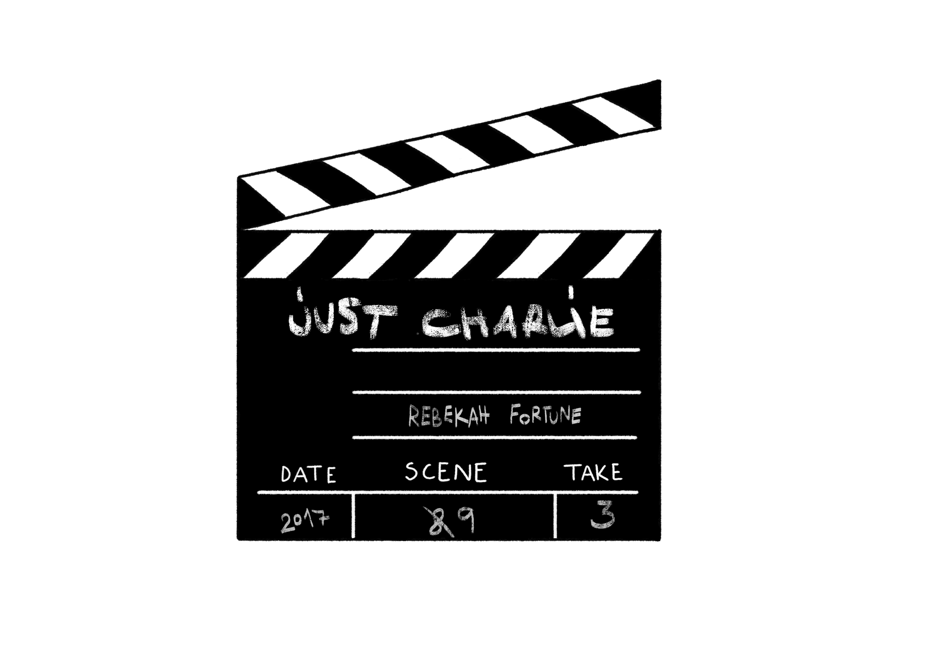 Illustratie:een filmklapper met daarop ‘Just Charlie’